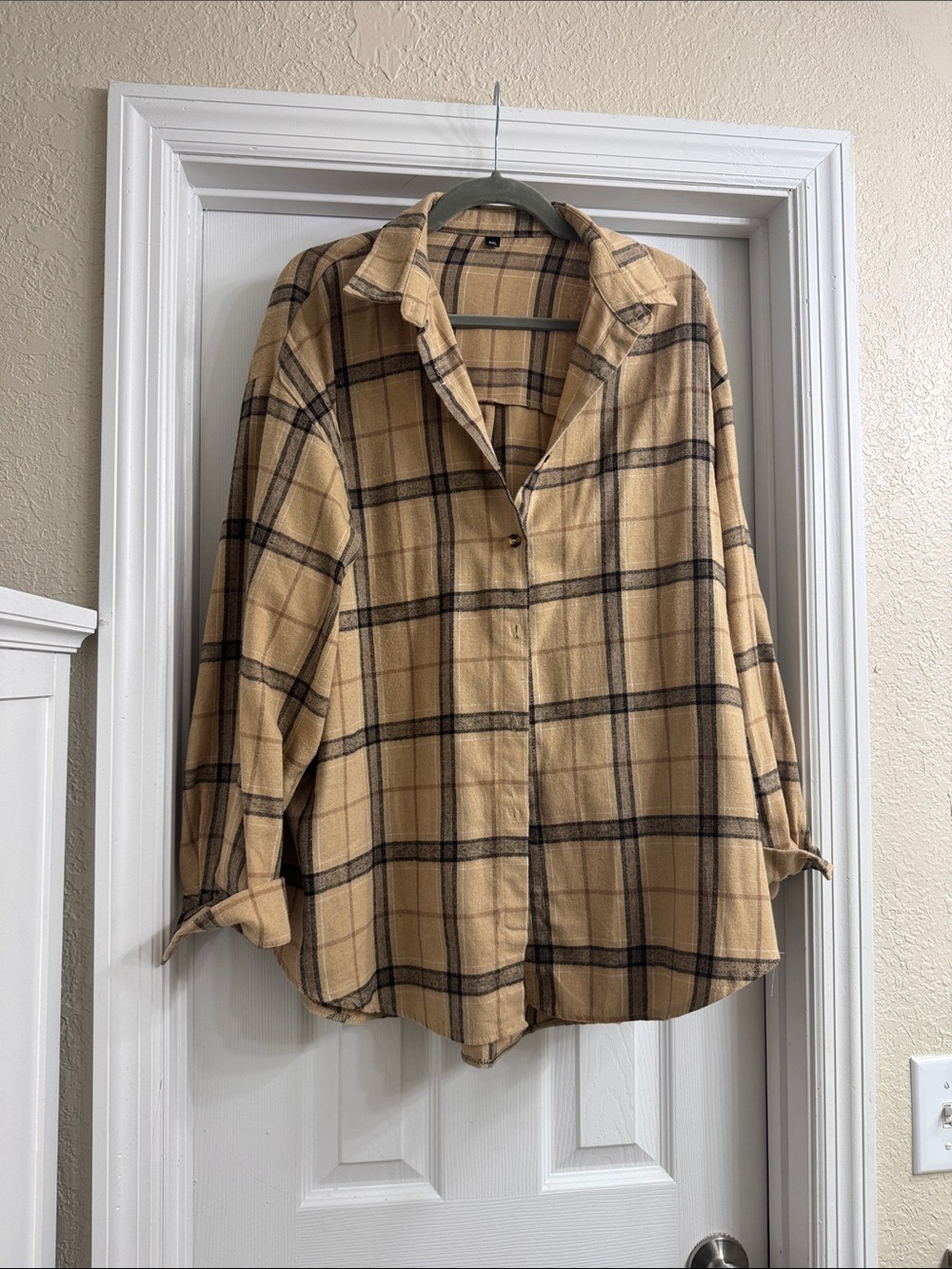 Beige Plaid Button-Up Shirt